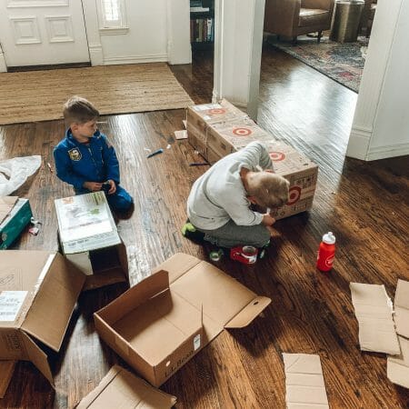 kids taping boxes together